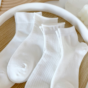 薄款 奶白色卷边jk袜子女棉袜中筒ins潮夏季 日系百搭卷边春秋短袜