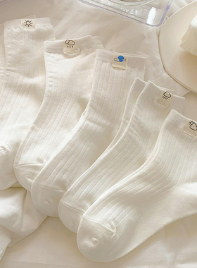 白色布标天气袜子女中筒ins潮棉袜夏季秋冬日系学生运动外穿长袜