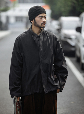 NOEARS复古黑色廓形小立领外套男宽松痞帅潮工装夹克薄款秋冬防风