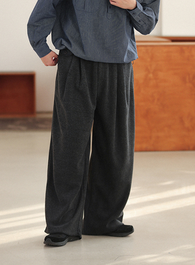 NOEARS日系cityboy深灰色垂感保暖阔腿裤免烫加厚松紧腰休闲场裤