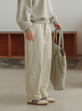 NOEARS日系复古浅白灰色工装长裤春秋cityboy直筒宽松通勤休闲裤