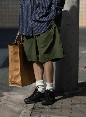 NOEARS军绿色户外速干短裤宽松阔腿直筒五分裤子夏季薄款运动休闲