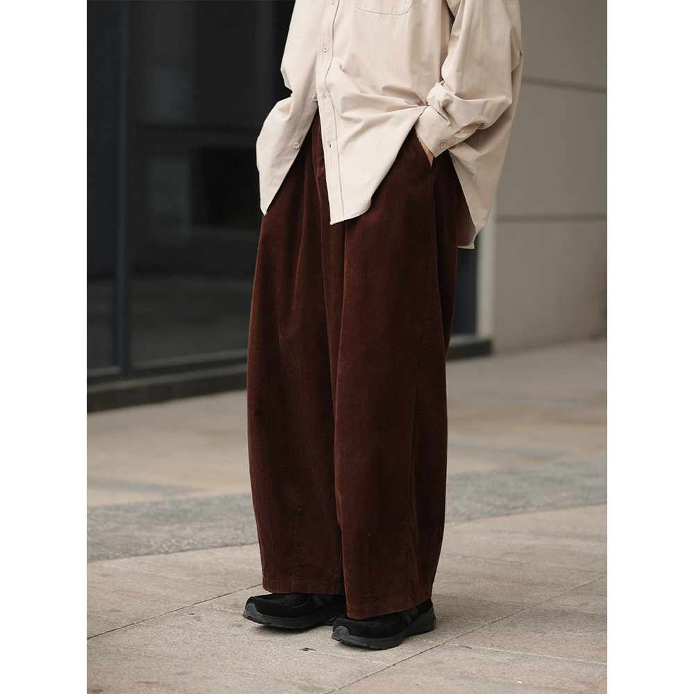 NOEARS秋冬棕咖色灯芯绒复古阔腿裤cityboy日系宽松工装休闲裤