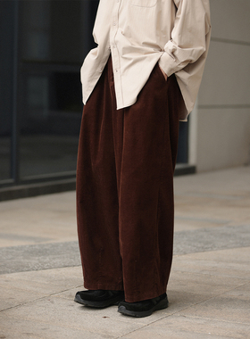 NOEARS秋冬棕咖色灯芯绒复古阔腿裤cityboy日系宽松工装休闲裤