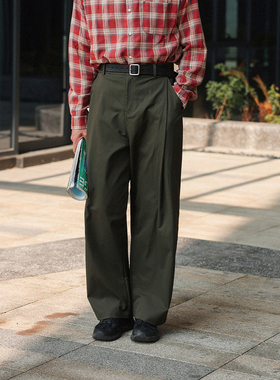 NOEARS春秋军绿色松紧腰宽松休闲裤日系cityboy设计款直筒长裤