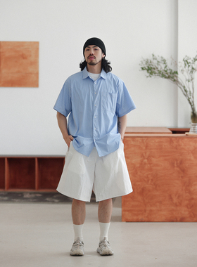 NOEARS日系复古蓝色条纹宽松廓形衬衫夏季cityboy休闲落肩衬衣