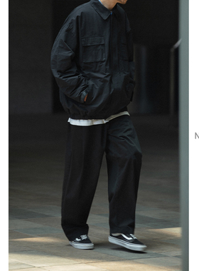 NOEARS黑色纯棉直筒休闲长裤子男春夏季宽松百搭松紧腰日系复古潮