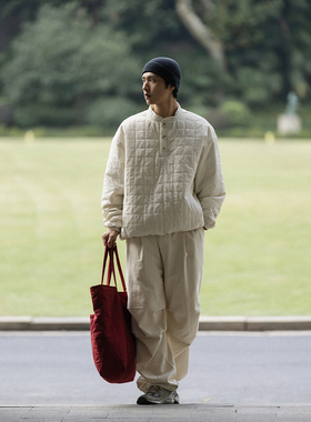 NOEARS白色户外绗棉格子半开襟卫衣newvintage新复古内搭cityboy