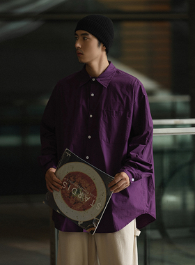 NOEARS别致通勤紫色衬衫男百搭休闲日系复古cityboy衬衣宽松高街