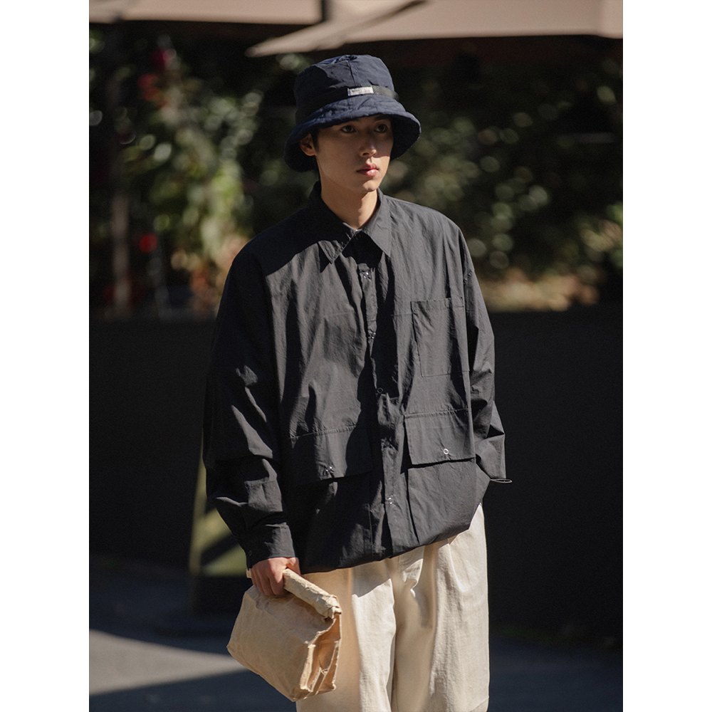 五爪扣长袖衬衫翻领日系复古