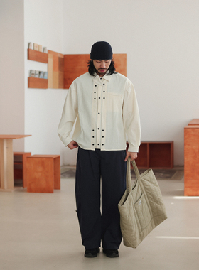 NOEARS日系复古宽松方领米黄色设计感解构衬衫春秋简约高级感衬衣