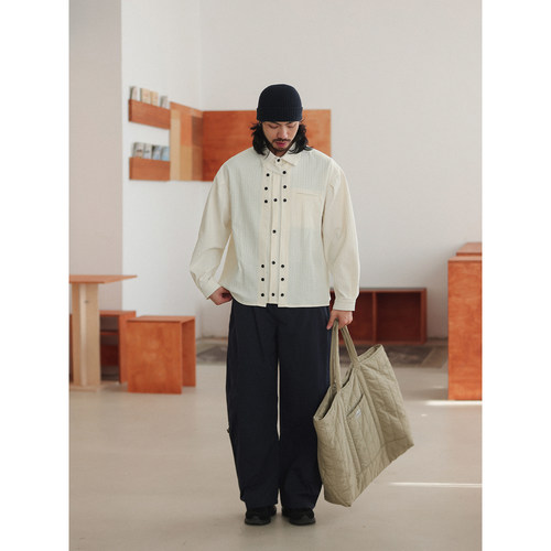 NOEARS日系复古宽松方领米黄色设计感解构衬衫秋季简约高级感衬衣