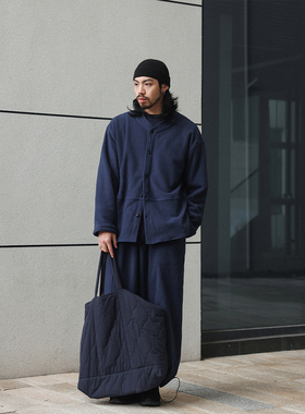 NOEARS日系复古小立领摇粒绒设计款藏青色秋冬外套休闲保暖夹克