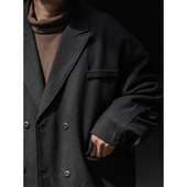 NOEARS黑色双排扣休闲痞帅西装 大衣外套男高级感早春宽松日系西服
