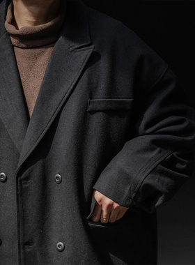 NOEARS黑色双排扣休闲痞帅西装大衣外套男高级感早春宽松日系西服