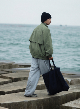 NOEARS复古绿色尼龙工装户外防水外套立领教练夹克薄日系cityboy