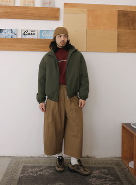 NOEARS冬季复古风军绿色立领肌理夹棉夹克男短款痞帅防风保暖外套