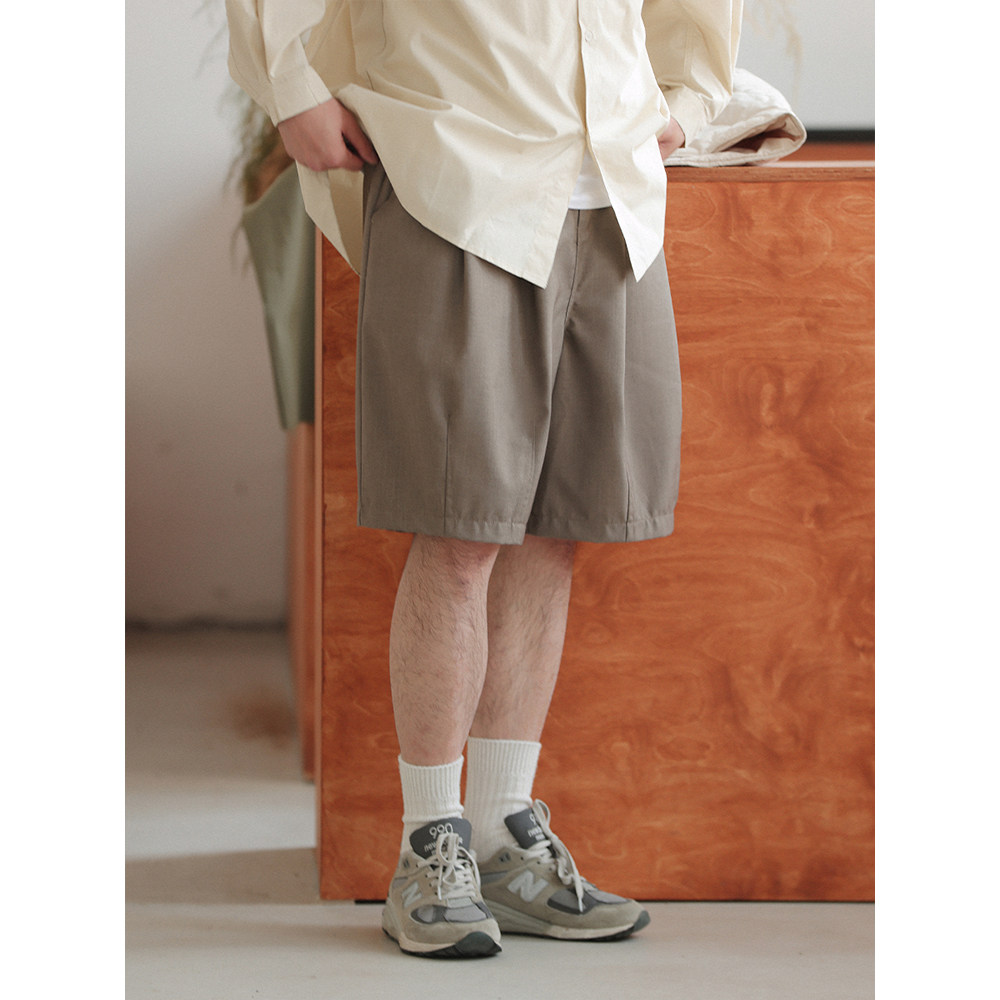NOEARS春夏复古设计感宽松直筒奶茶色西装短裤日系cityboy五分裤