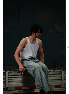 NOEARS颜值检验 复古白色无袖背心男夏季运动健身坎肩纯棉打底衫