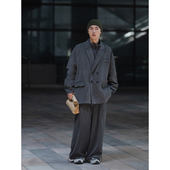 NOEARS灰色工装 休闲痞帅西装 男高级垂感外套秋冬宽松cityboy西服