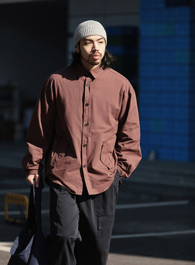 NOEARS日系复古砖红色落肩袖宽松长袖衬衫春季设计感通勤休闲衬衣