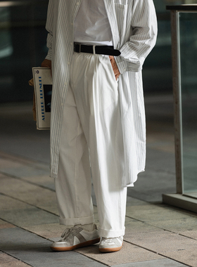 NOEARS日系复古Cityboy白色裤子男工装宽松阔腿显瘦百搭高街长裤
