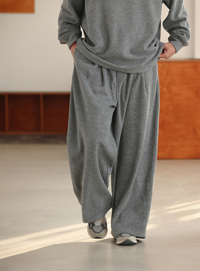 NOEARS日系浅灰色卫裤宽松毛巾布针织长裤加厚松紧腰阔腿拖地裤潮