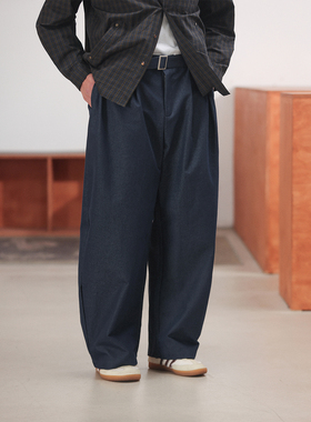 NOEARS日系复古蓝色设计感牛仔长裤春季痞帅通勤宽松休闲直筒长裤