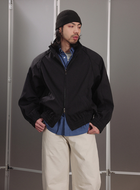 NOEARS春季黑色立领设计感复古风宽松型短款长袖夹克休闲上衣外套