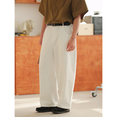 NOEARS日系复古白色松紧腰宽松阔腿弯刀长裤 男女 cityboy牛仔裤