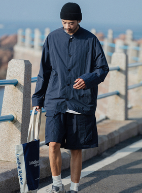 NOEARS藏青色日系工装薄外套立领户外防水夹克复古春秋内搭叠穿