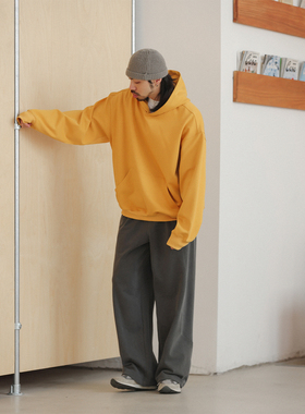 NOEARS春秋复古少年感姜黄色连帽长袖宽松落肩袖休闲套头保暖卫衣