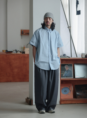 NOEARS日系复古ciyuboy蓝色贴袋休闲短袖衬衫夏季少年感通勤衬衣