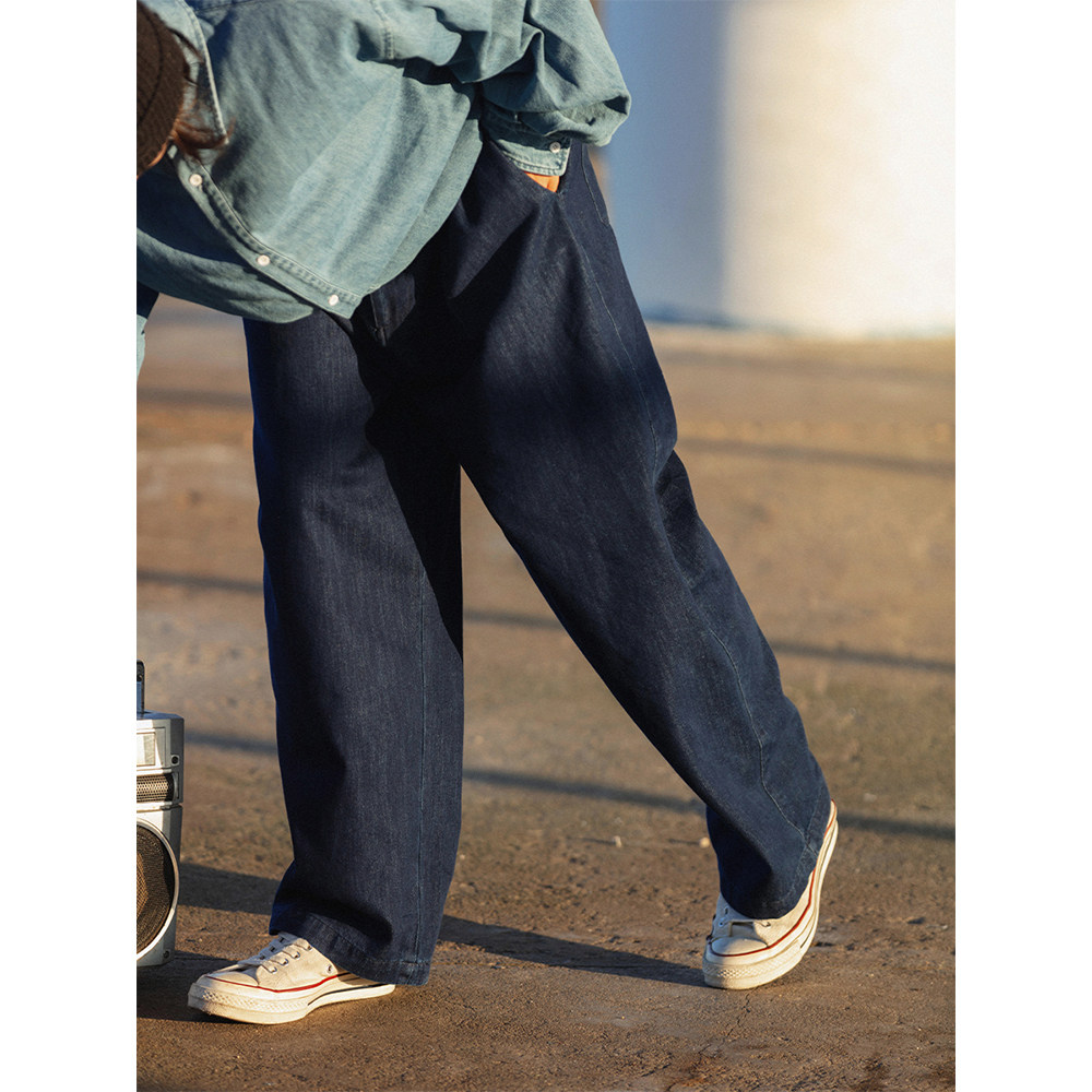 NOEARS复古高街工装深蓝色直筒垂感牛仔裤阔腿宽松日系休闲松紧腰,男装,牛仔裤,淘宝优惠券,粉丝福利购,淘宝优惠卷