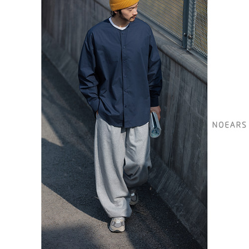 noears藏青色无领工装长袖
