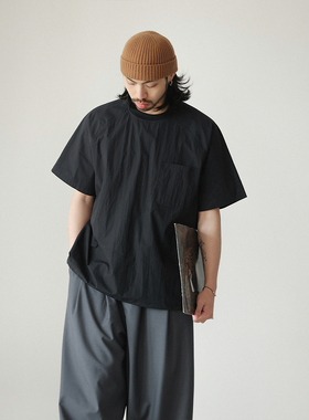 NOEARS春夏宽松黑色圆领插肩袖短袖日系复古cityboy通勤叠穿T恤