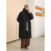 NOEARS黑色早春冲锋衣长款 过膝薄棉风衣宽松防风收腰工装 外套连帽