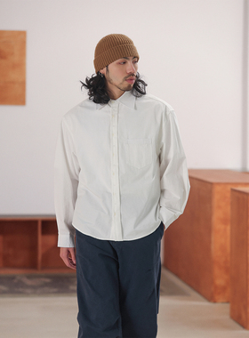 NOEARS春季cityboy设计感白色双门襟衬衫日系翻领宽松复古风衬衣