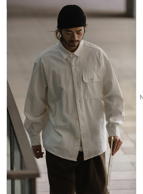 NOEARS白色廓形宽松衬衫男日系复古Cityboy通勤内搭衬衣叠穿春季