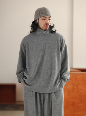 NOEARS复古浅花灰色加厚高领保暖日系cityboy卫衣春秋内搭重磅潮