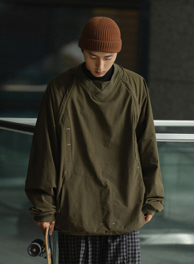 NOEARS军绿登山户外设计感运动休闲卫衣可脱袖v领尼龙速干上衣潮