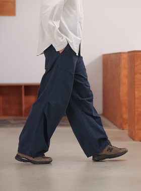 NOEARS日系cityboy水洗蓝色宽腿立体牛仔裤设计感宽松工装阔腿裤