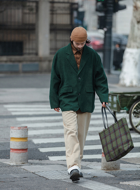 NOEARS春秋复古绿色西装外套男痞帅vintage宽松休闲西服oversize