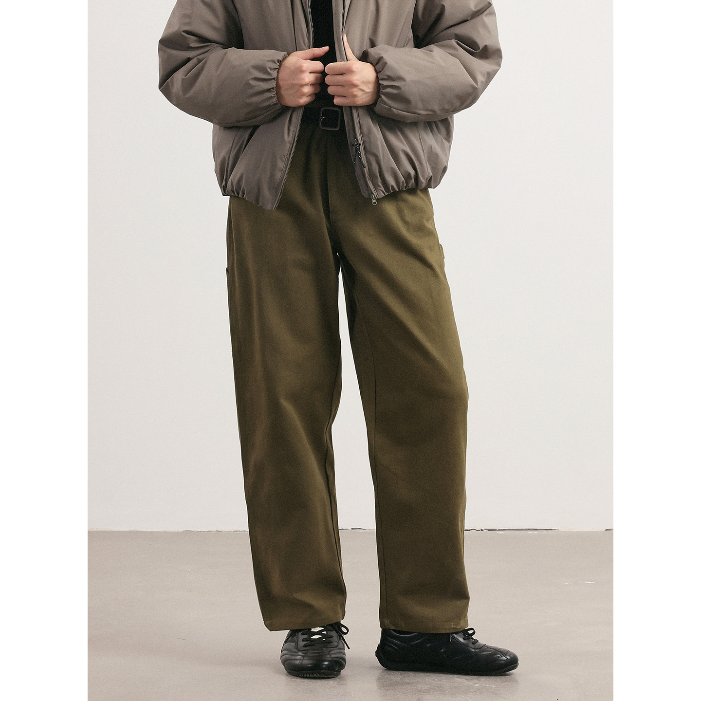 NOEARS冬季复古风军绿色宽松直筒休闲裤日系cityboy水洗工装长裤