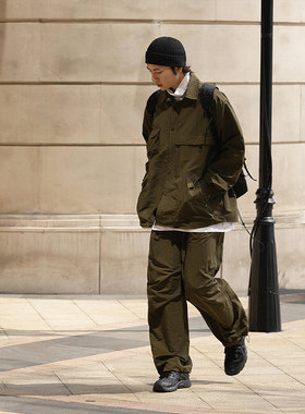 NOEARS军绿色翻领日系cityboy尼龙防水薄夹克男春秋户外复古外套