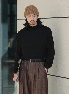 NOEARS秋冬黑色半高领长袖针织打底衫内搭日系基础款插肩袖上衣