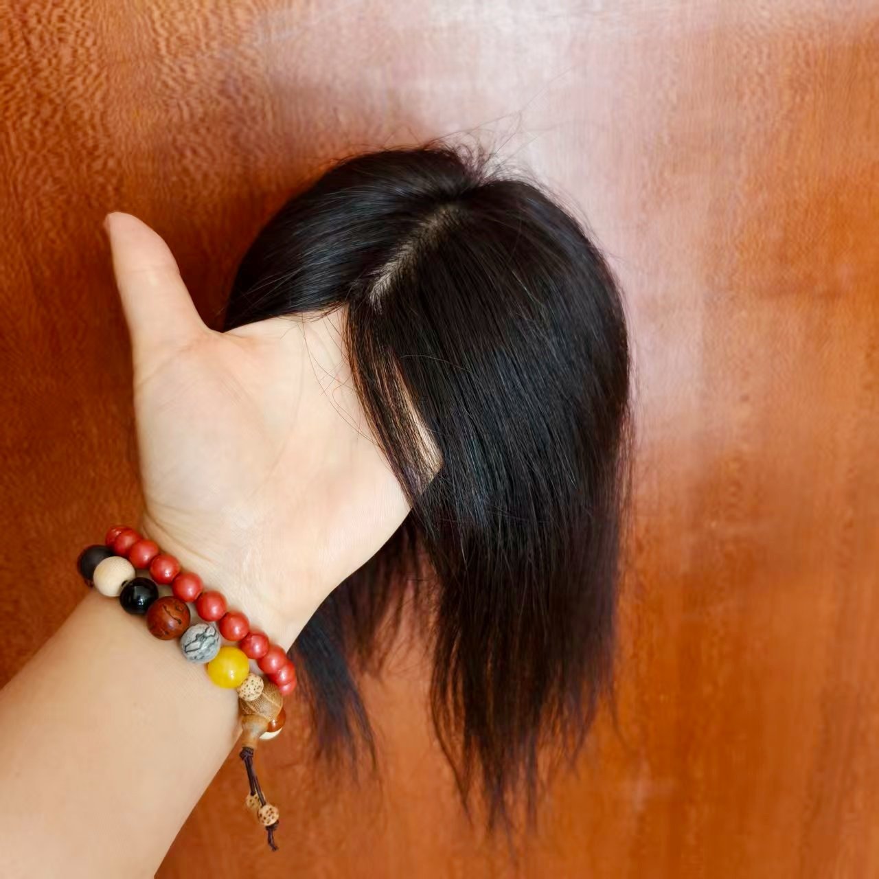 假发真人发丝直发片块女头顶补发片手织递针透气蓬松遮盖白发高端