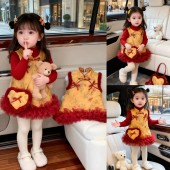 高端过年女童国风唐装 潮 背心裙周岁生日礼服女宝宝拜年服夹棉冬装