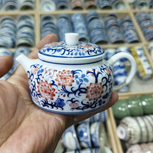 青花釉里红茶壶景德镇陶瓷泡茶壶功夫茶具汉瓦壶家用单壶 高档新款