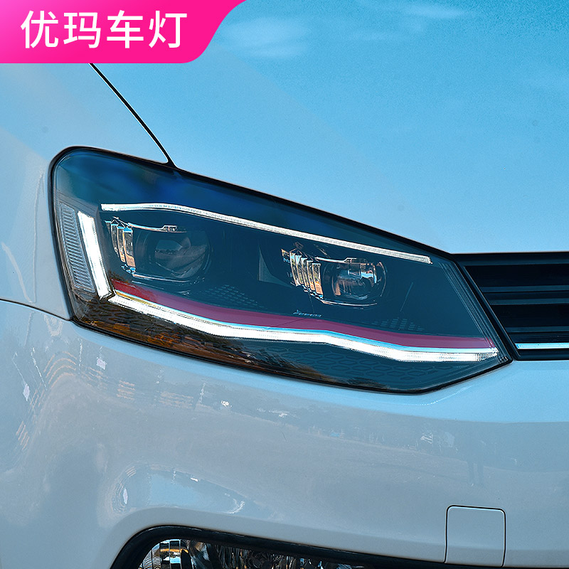 优玛专用于大众波罗polo大灯总成11-19改装日行灯流水转向led大灯